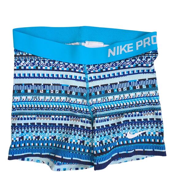 Nike Pro Dri-Fit Compression Blue/White Gym Training Shorts Women Sz S - Picture 1 of 5